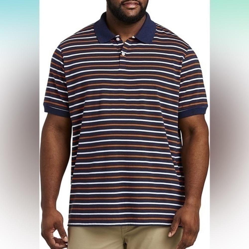 NWT Harbor Bay DXL Mens 2XL Navy Heather Stripe Polo Shirt Short Sleeve